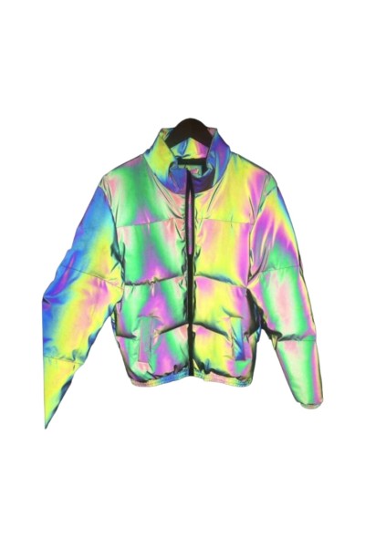 DG-CW Durable, Wrinkle-resistant, and Washable; Colorful Polyester Mesh Reflective Fabric; Black with Vibrant Color-Changing Reflective Effect; Width: 140cm; Thickness: 0.13mm; Self-adhesive: No side view